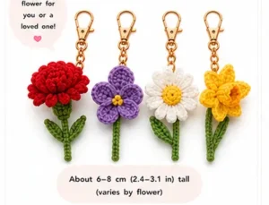 Read more about the article Birth Flower Keychains Free Crochet Pattern